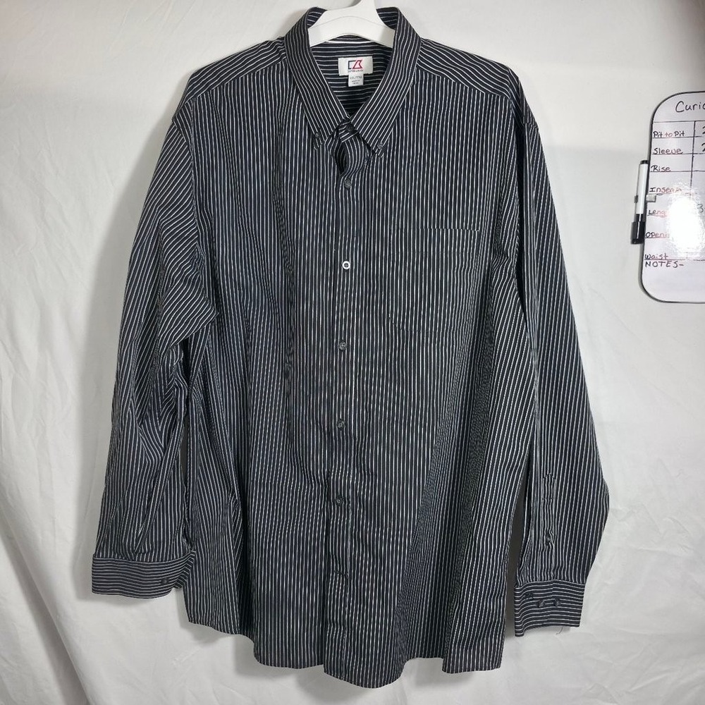 Cutter & Buck Button Down Shirt Mens XXL Black Pinstripe Excellent Long Sleeve